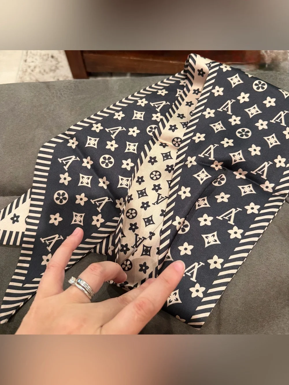 Luxury Navy and White Monogram Scarf - Designer-Inspired Women’s Accessory